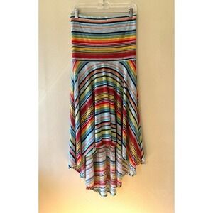 Lily Bleu Sz M Beach High Rise Dress Skirt Stretch Striped High Low Hem Flowy